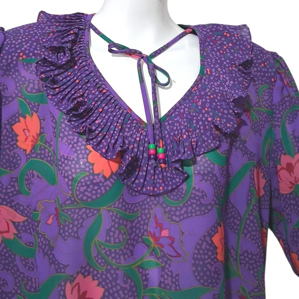 Vintage Assorti Susan Freis Floral  Bohemian‎ Women's size Large Maximalist Top
